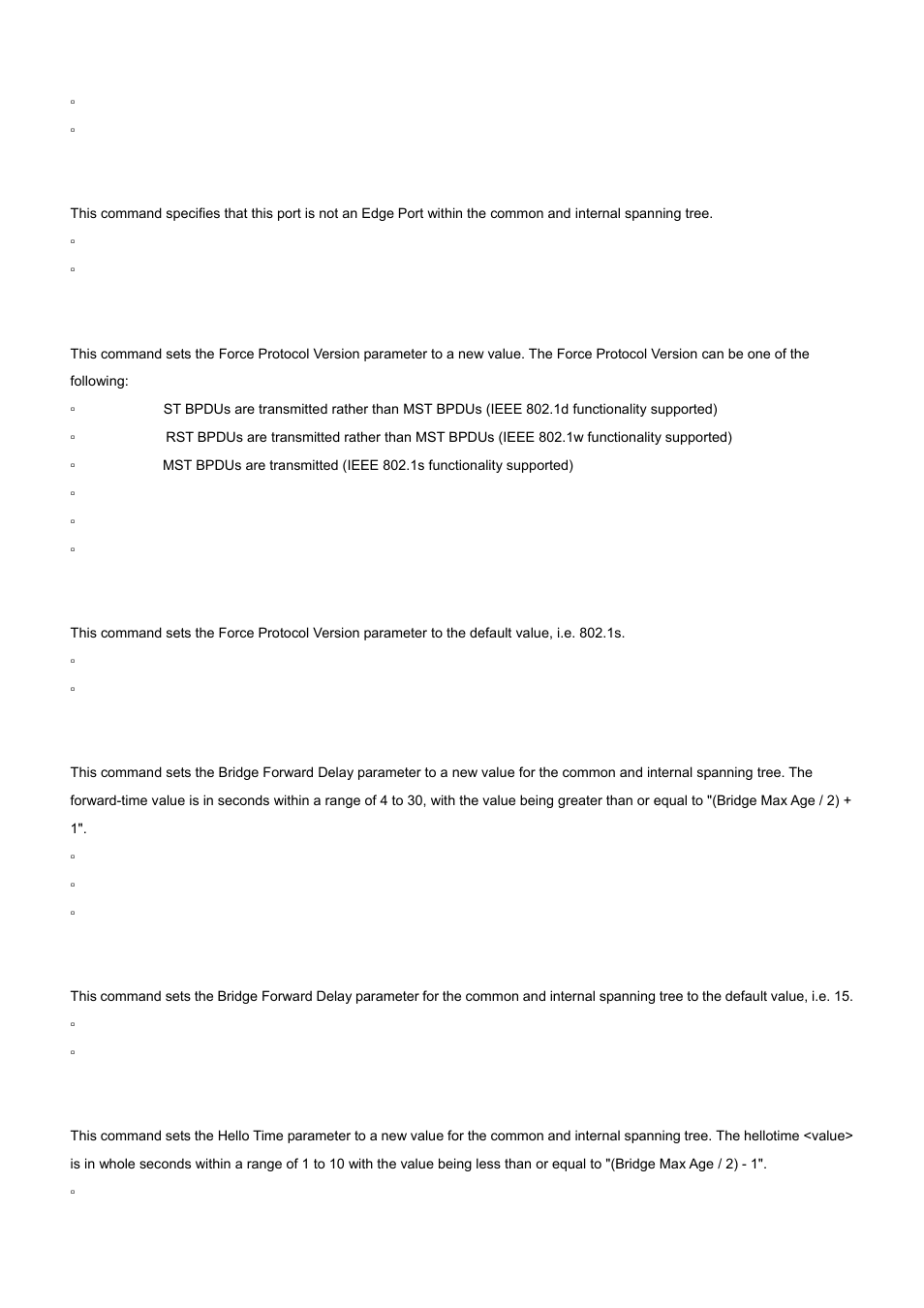 13 spanning-tree forceversion, 14 spanning-tree forward-time, 15 spanning-tree hello-time | PLANET WGS3-2820 User Manual | Page 424 / 528