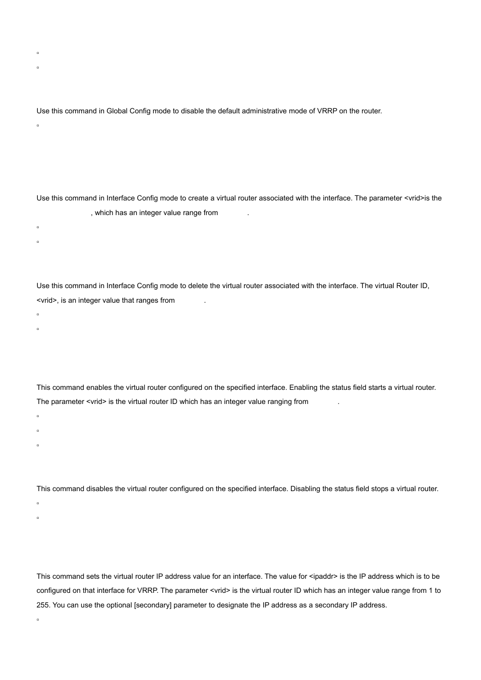 2 ip vrrp (interface config), 3 ip vrrp mode, 4 ip vrrp ip | 1 no ip vrrp, 1 no ip vrrp mode | PLANET WGS3-2820 User Manual | Page 446 / 528