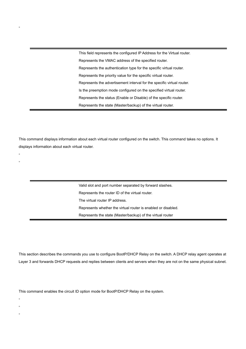 12 show ip vrrp interface brief, 6 dhcp and bootp relay commands, 1 bootpdhcprelay cidoptmode | PLANET WGS3-2820 User Manual | Page 450 / 528