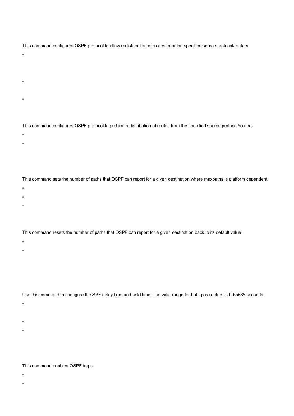 37 redistribute (ospf), 38 maximum-paths (ospf), 39 timers spf | 40 trapflags (ospf), No redistribute, No maximum-paths | PLANET WGS3-2820 User Manual | Page 465 / 528