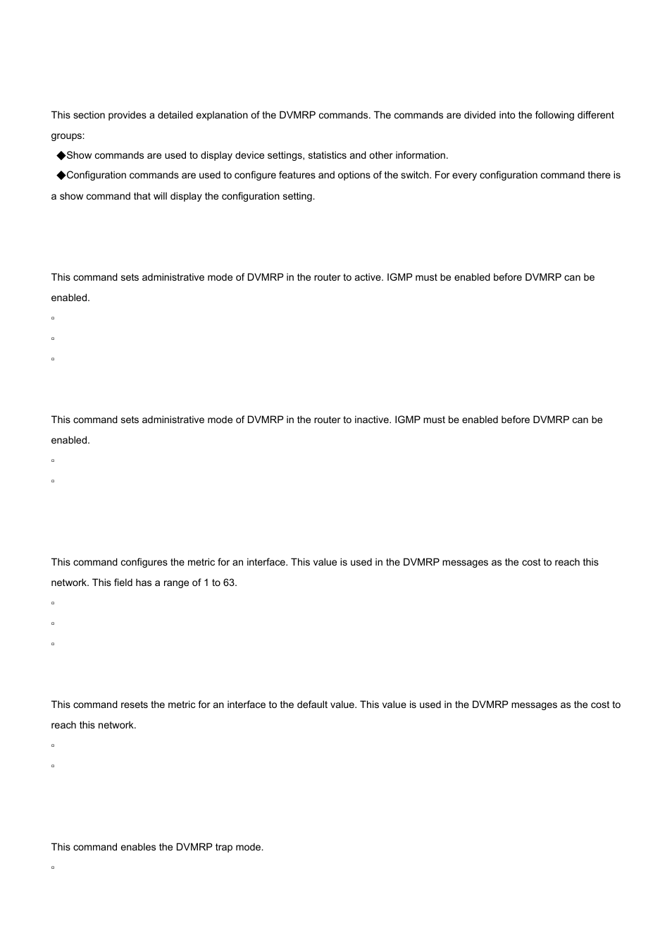1 ip dvmrp, 2 ip dvmrp metric, 3 ip dvmrp trapflags | No ip dvmrp, No ip dvmrp metric | PLANET WGS3-2820 User Manual | Page 495 / 528