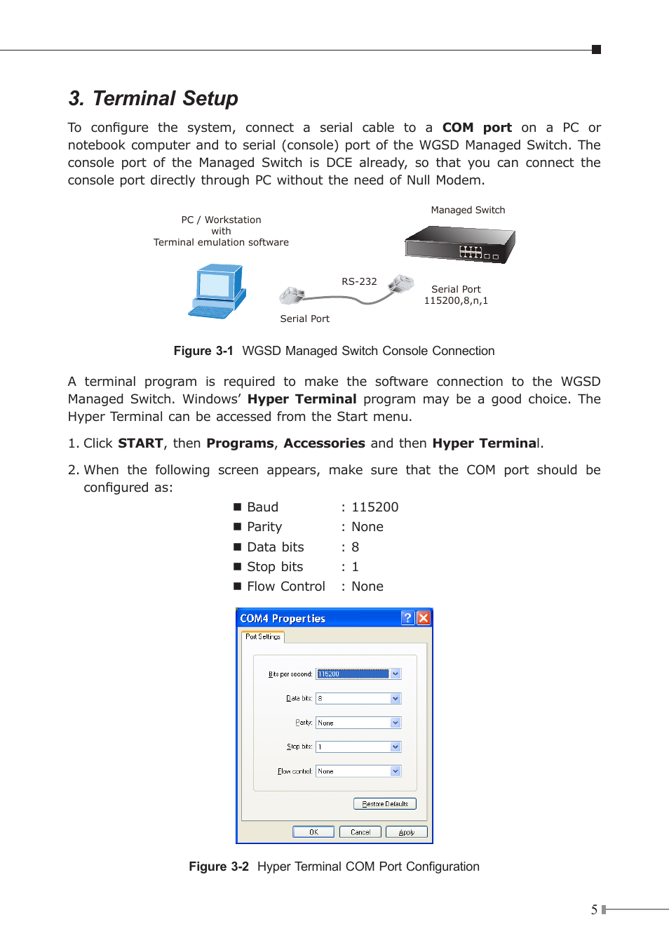 Terminal setup | PLANET WGSD-10020 User Manual | Page 5 / 12