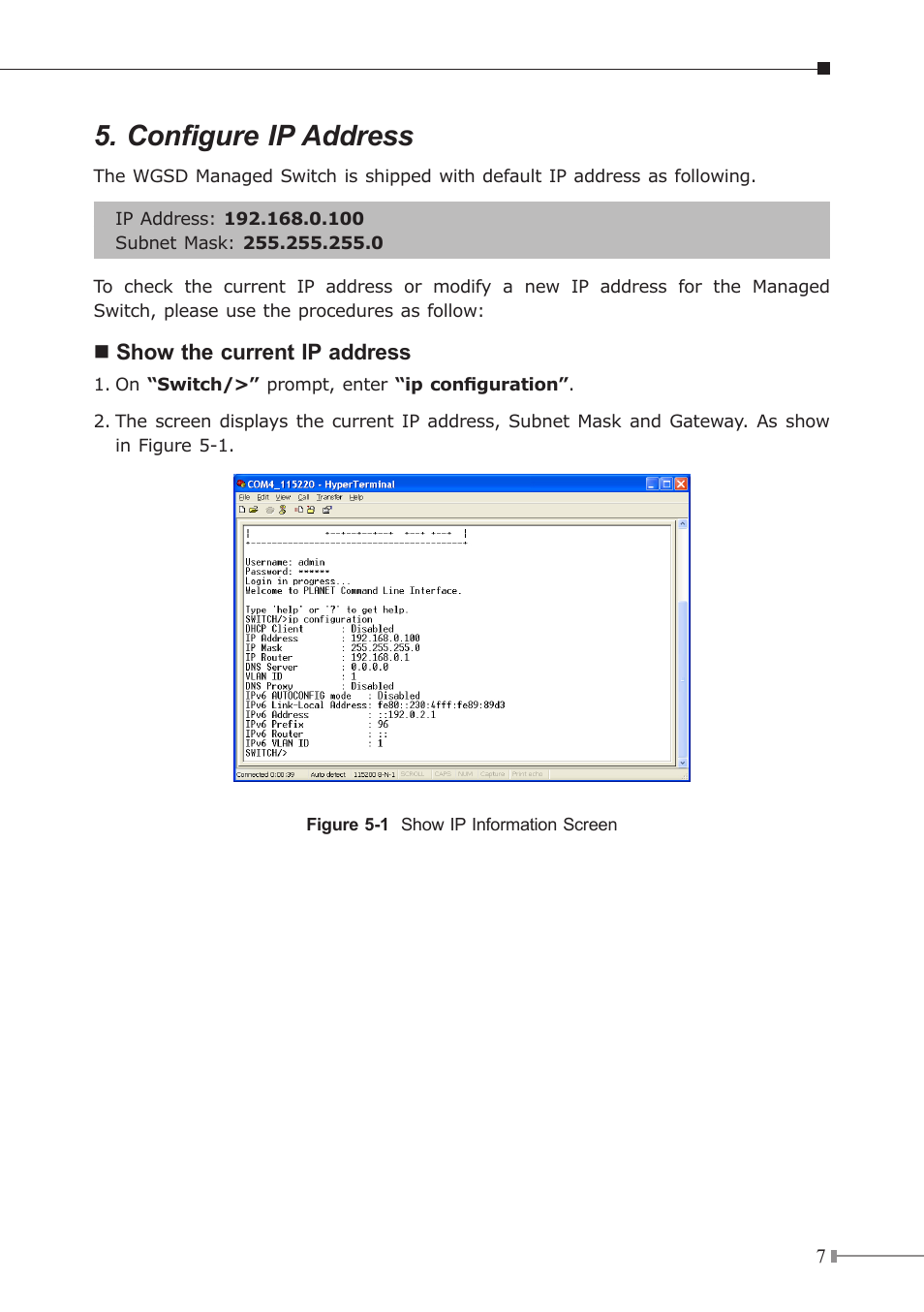 Configure ip address | PLANET WGSD-10020 User Manual | Page 7 / 12