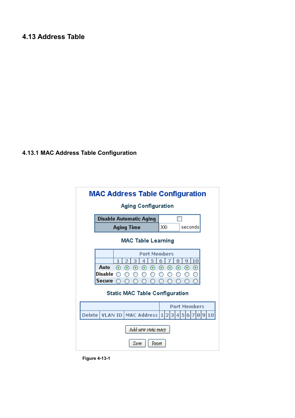 13 address table, 1 mac address table configuration | PLANET WGSD-10020 User Manual | Page 276 / 556