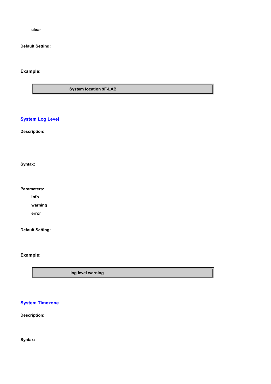 System log level, System timezone | PLANET WGSD-10020 User Manual | Page 326 / 556