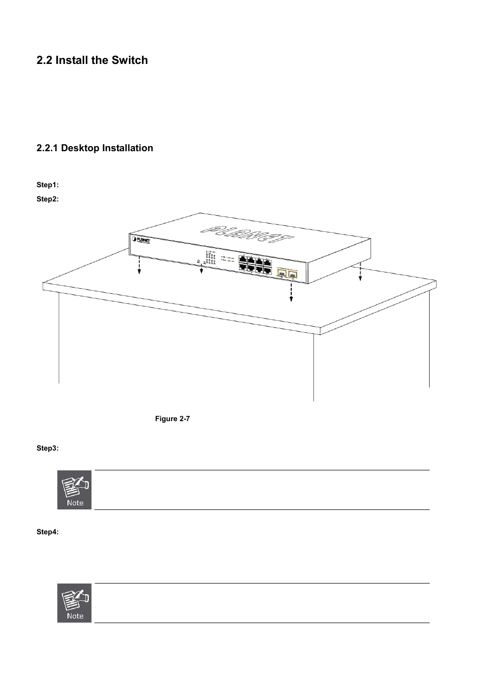 2 install the switch, 1 desktop installation | PLANET WGSD-10020 User Manual | Page 33 / 556