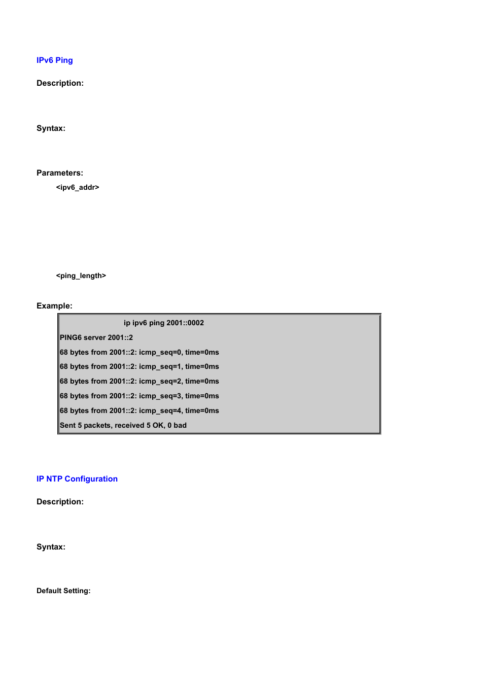 Ipv6 ping, Ip ntp configuration | PLANET WGSD-10020 User Manual | Page 335 / 556