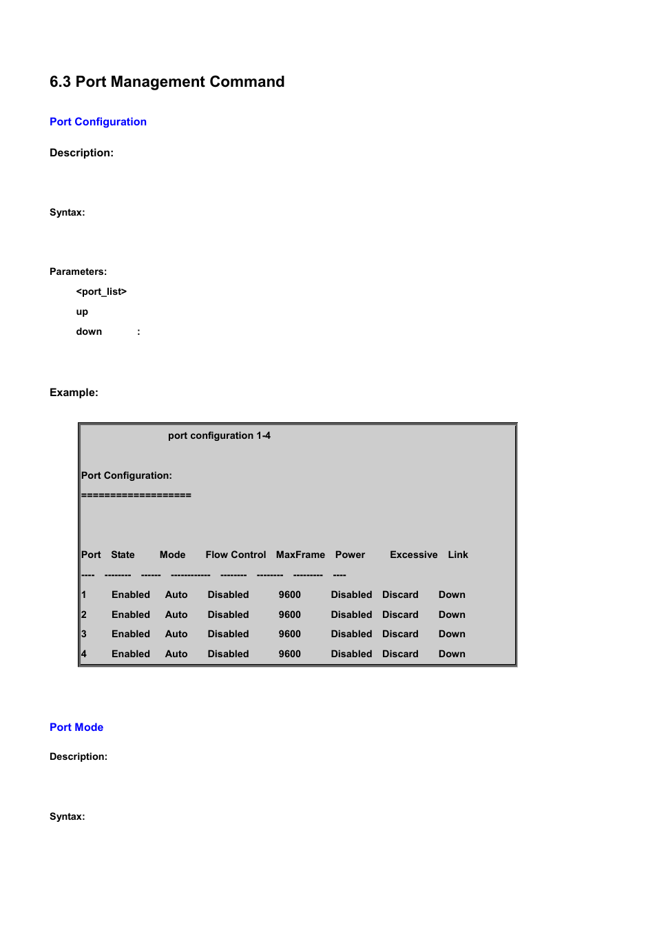 3 port management command, Port configuration, Port mode | PLANET WGSD-10020 User Manual | Page 339 / 556