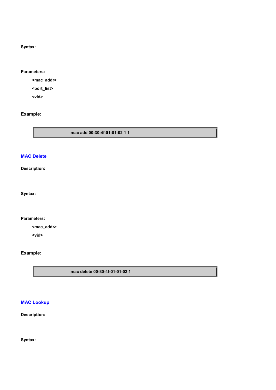 Mac delete, Mac lookup | PLANET WGSD-10020 User Manual | Page 346 / 556