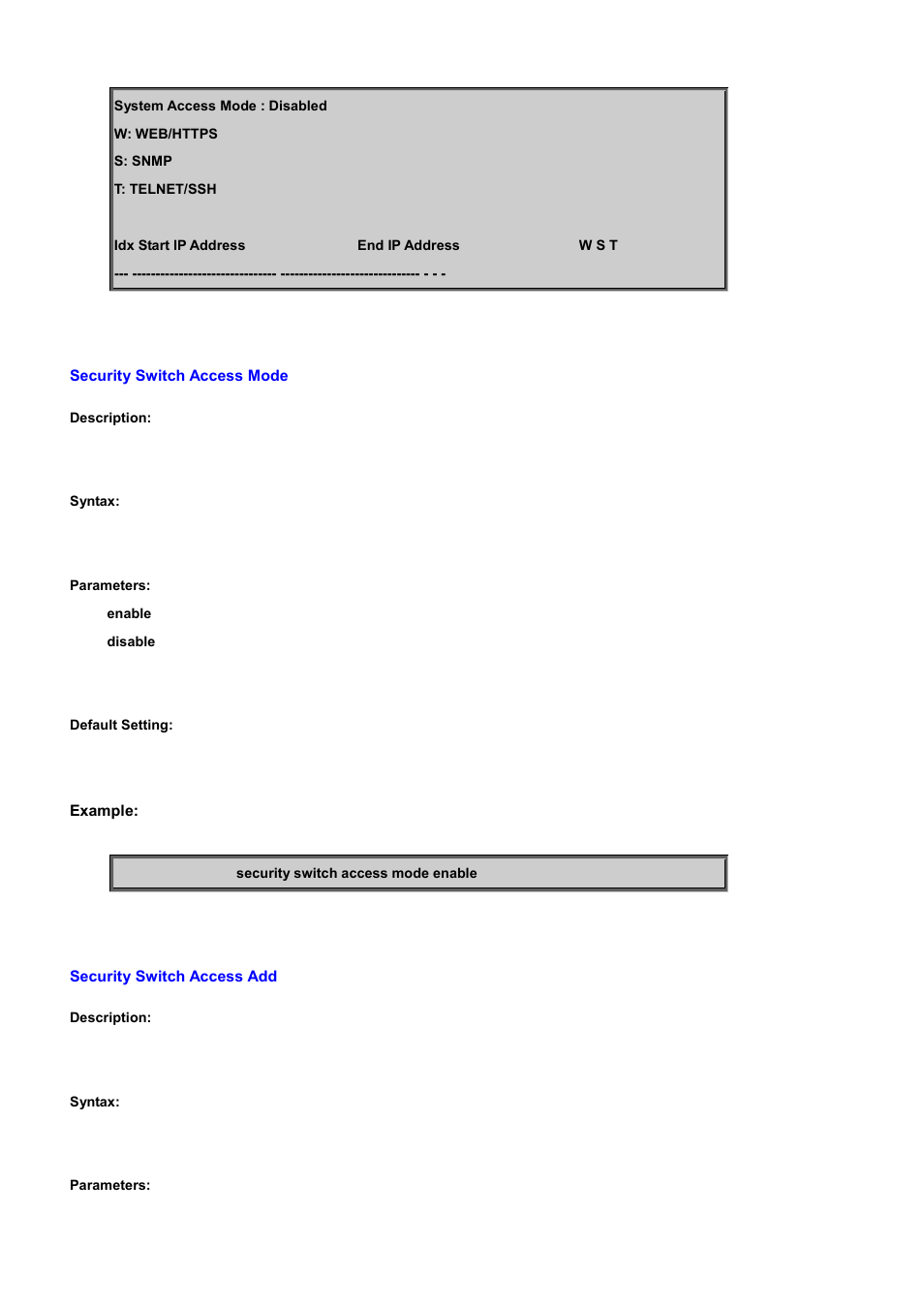 Security switch access mode, Security switch access add | PLANET WGSD-10020 User Manual | Page 372 / 556