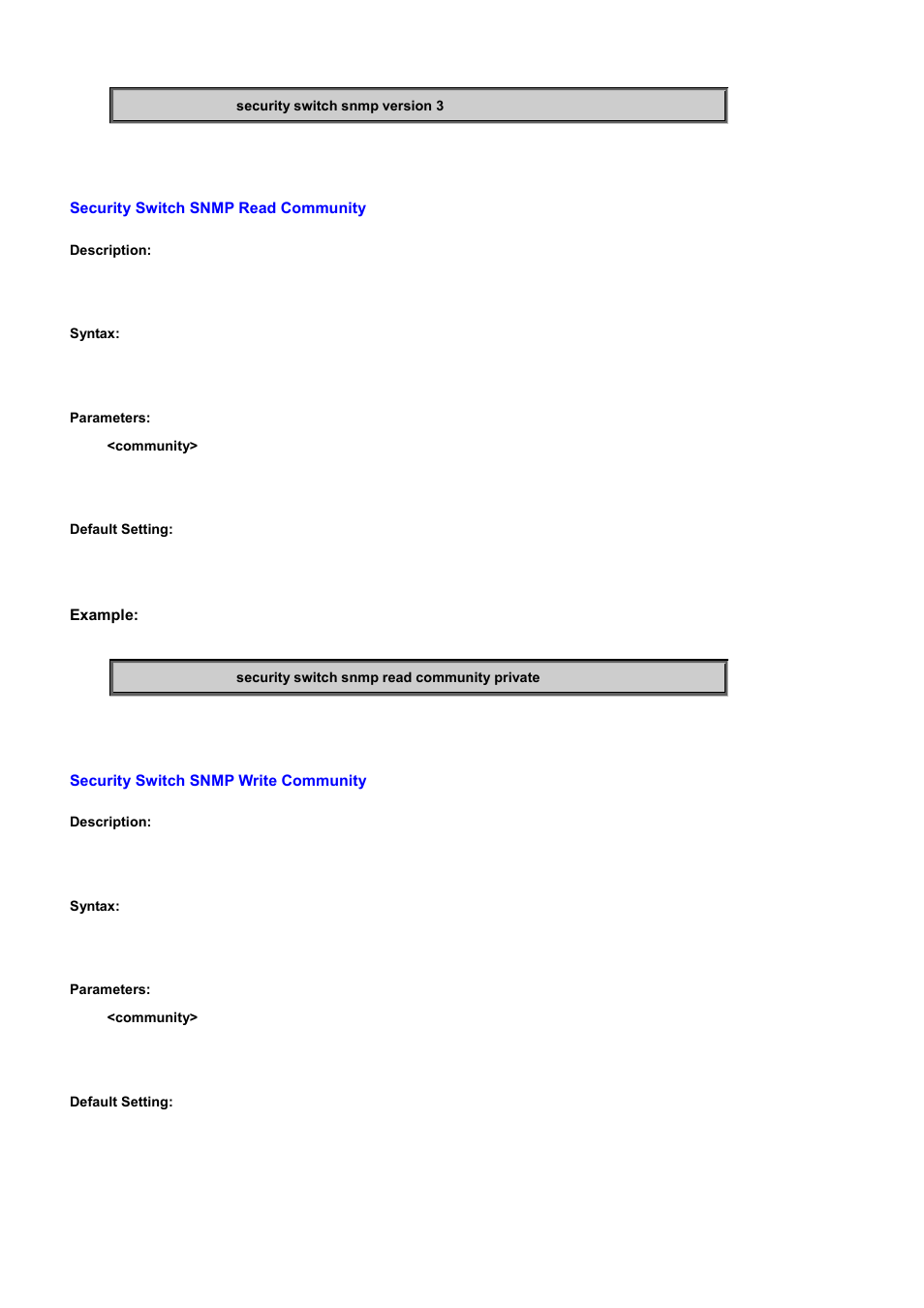 Security switch snmp read community, Security switch snmp write community | PLANET WGSD-10020 User Manual | Page 377 / 556