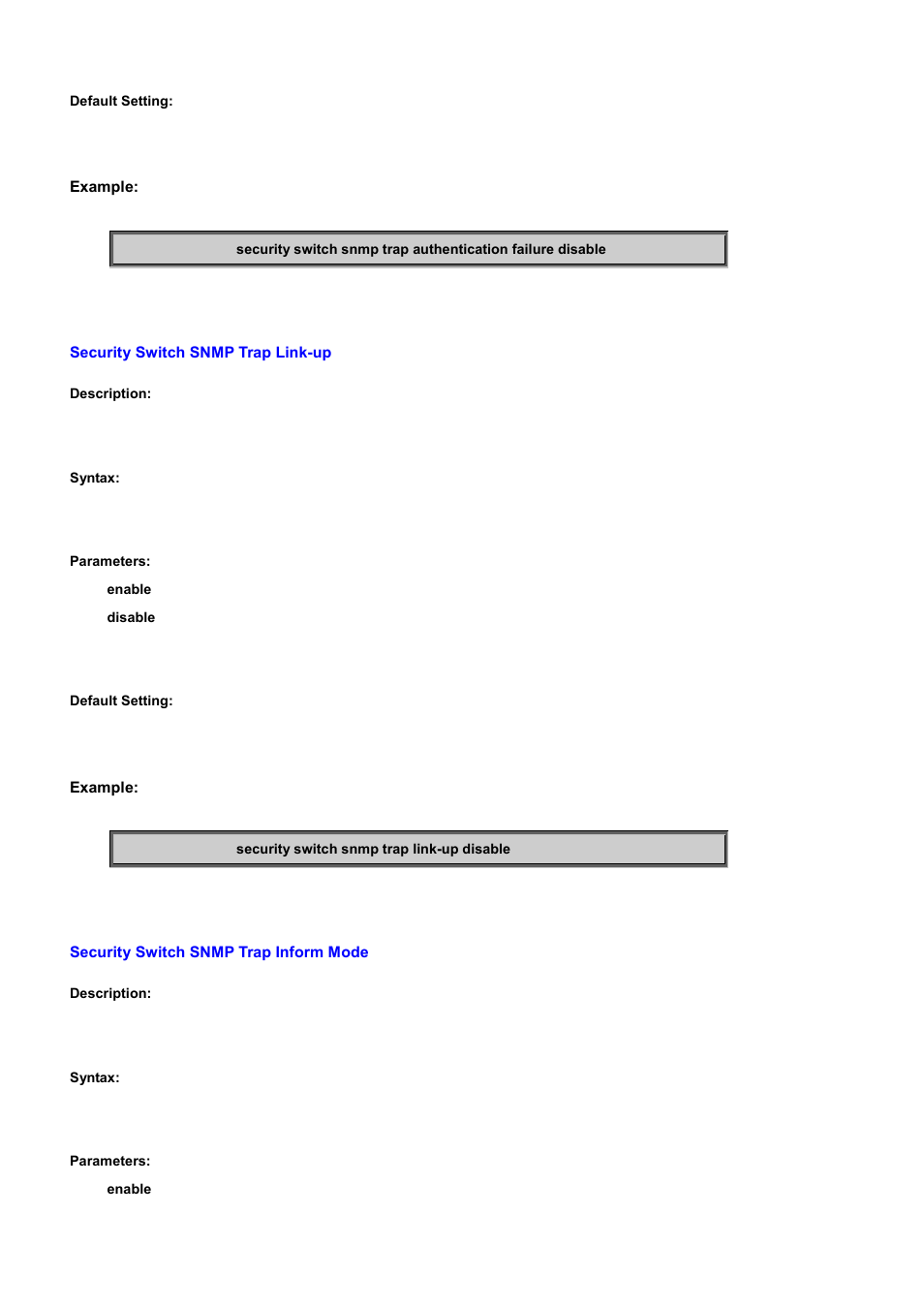 Security switch snmp trap link-up, Security switch snmp trap inform mode | PLANET WGSD-10020 User Manual | Page 381 / 556