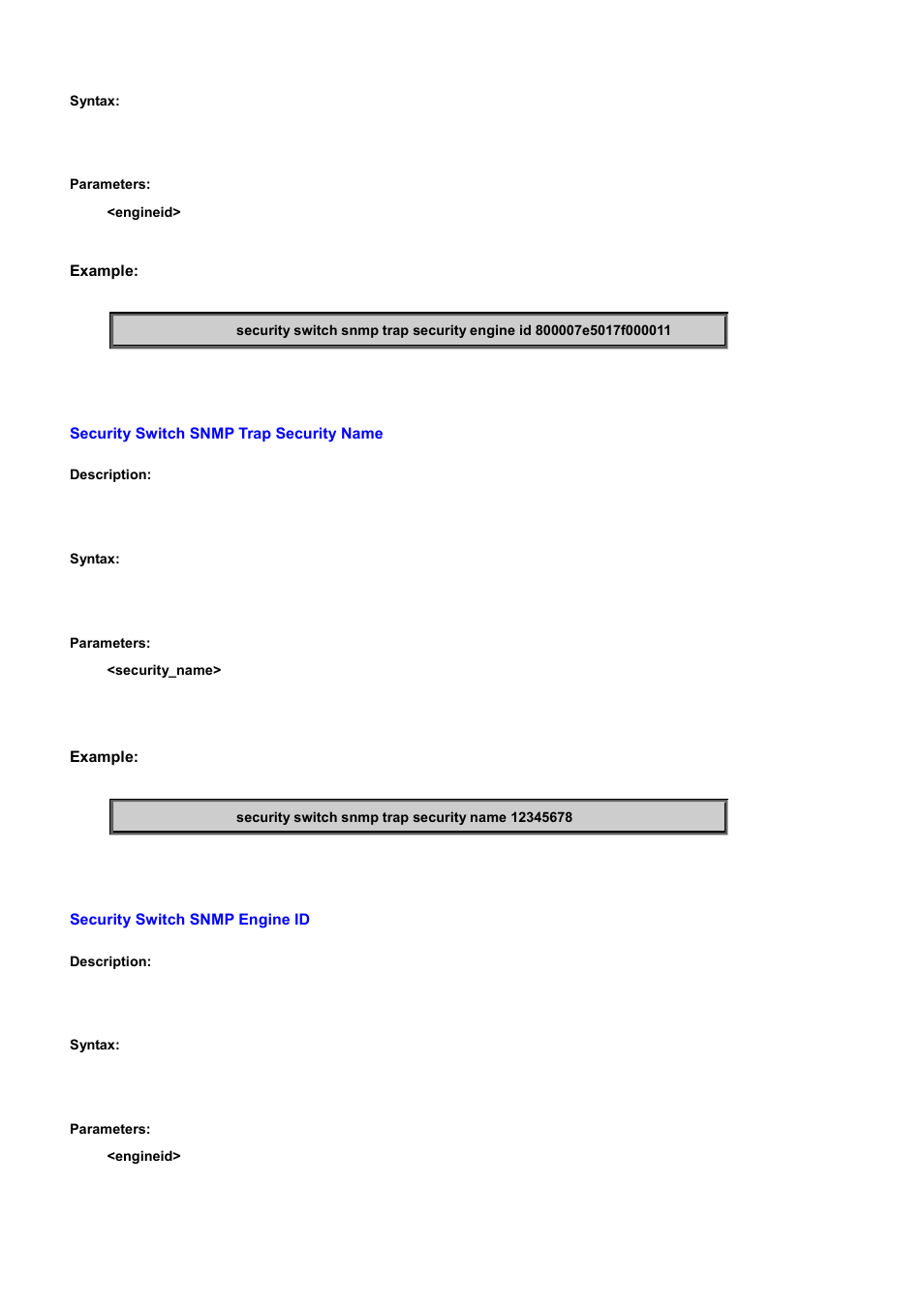 Security switch snmp trap security name, Security switch snmp engine id | PLANET WGSD-10020 User Manual | Page 384 / 556