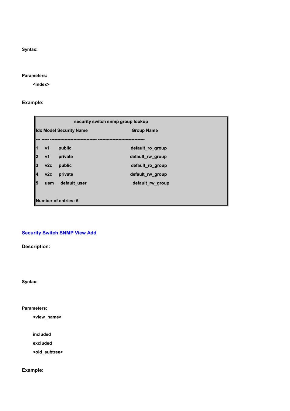 Security switch snmp view add | PLANET WGSD-10020 User Manual | Page 390 / 556