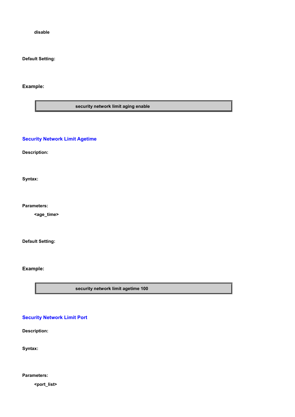 Security network limit agetime, Security network limit port | PLANET WGSD-10020 User Manual | Page 397 / 556
