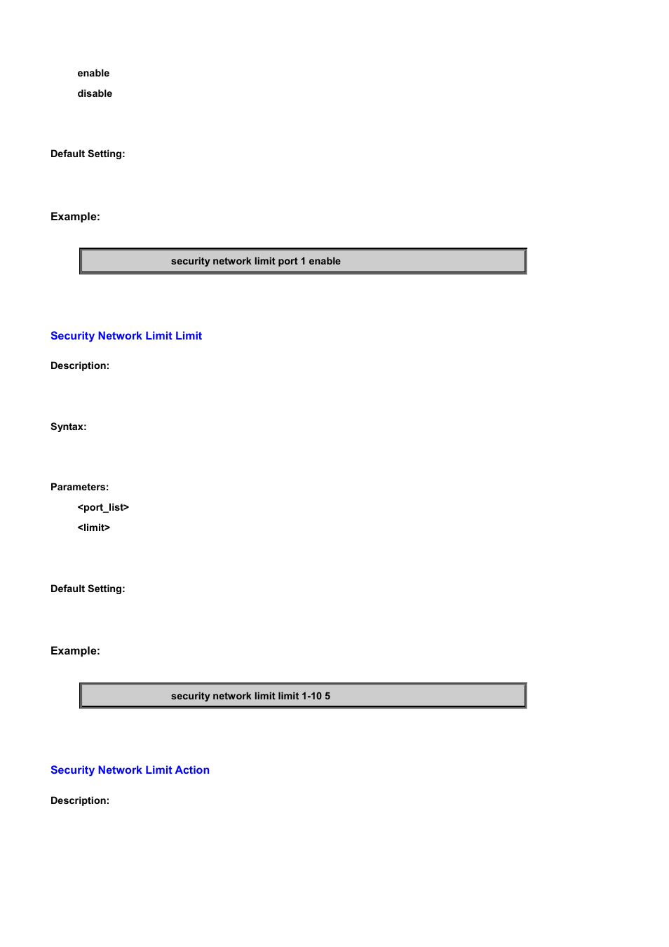 Security network limit limit, Security network limit action | PLANET WGSD-10020 User Manual | Page 398 / 556