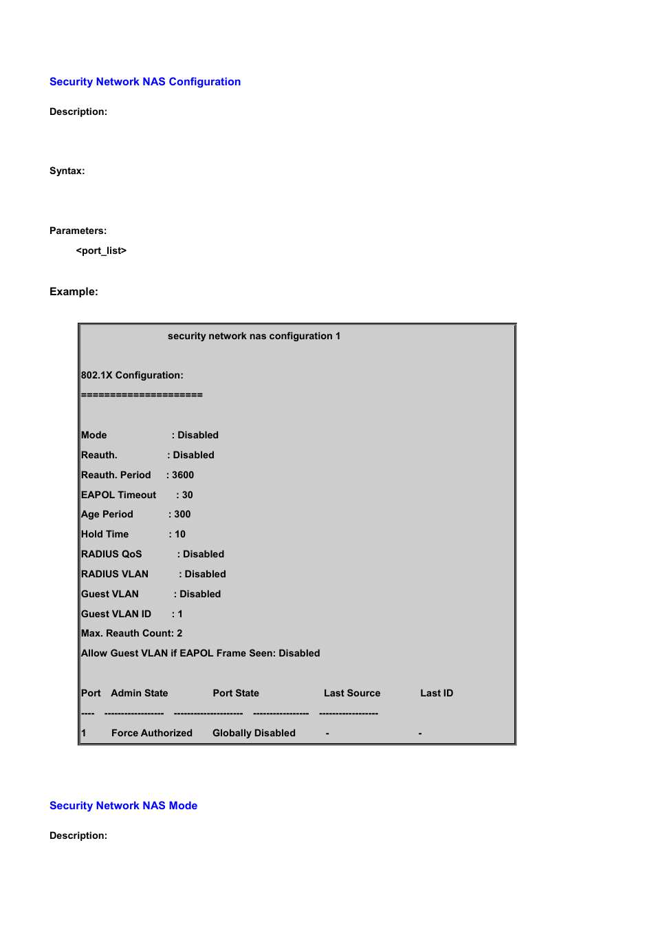 Security network nas configuration, Security network nas mode | PLANET WGSD-10020 User Manual | Page 400 / 556