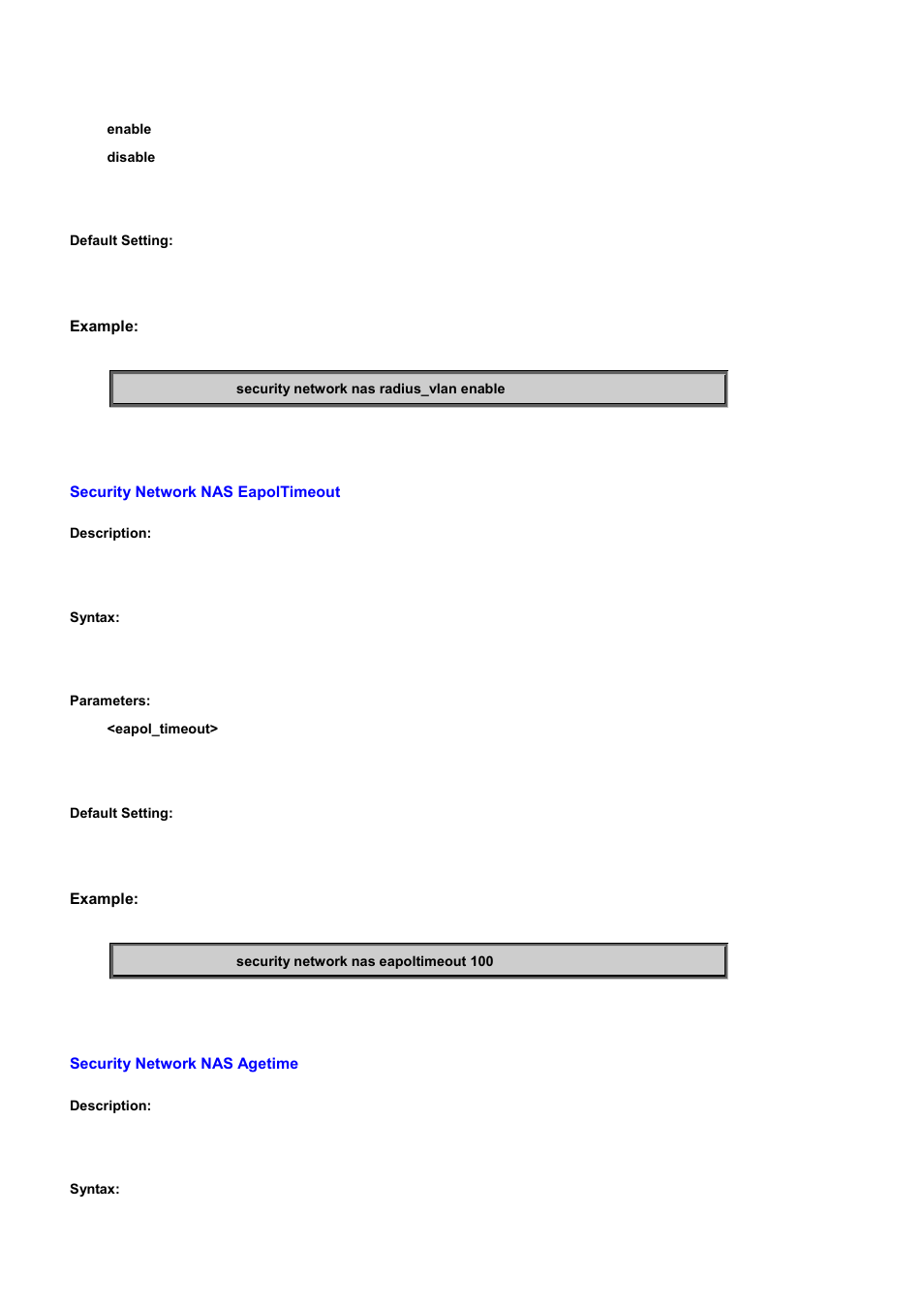 Security network nas eapoltimeout, Security network nas agetime | PLANET WGSD-10020 User Manual | Page 403 / 556