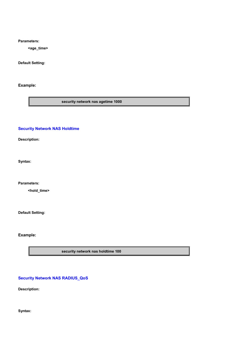 Security network nas holdtime, Security network nas radius_qos | PLANET WGSD-10020 User Manual | Page 404 / 556