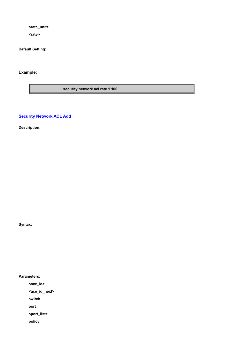 Security network acl add | PLANET WGSD-10020 User Manual | Page 410 / 556