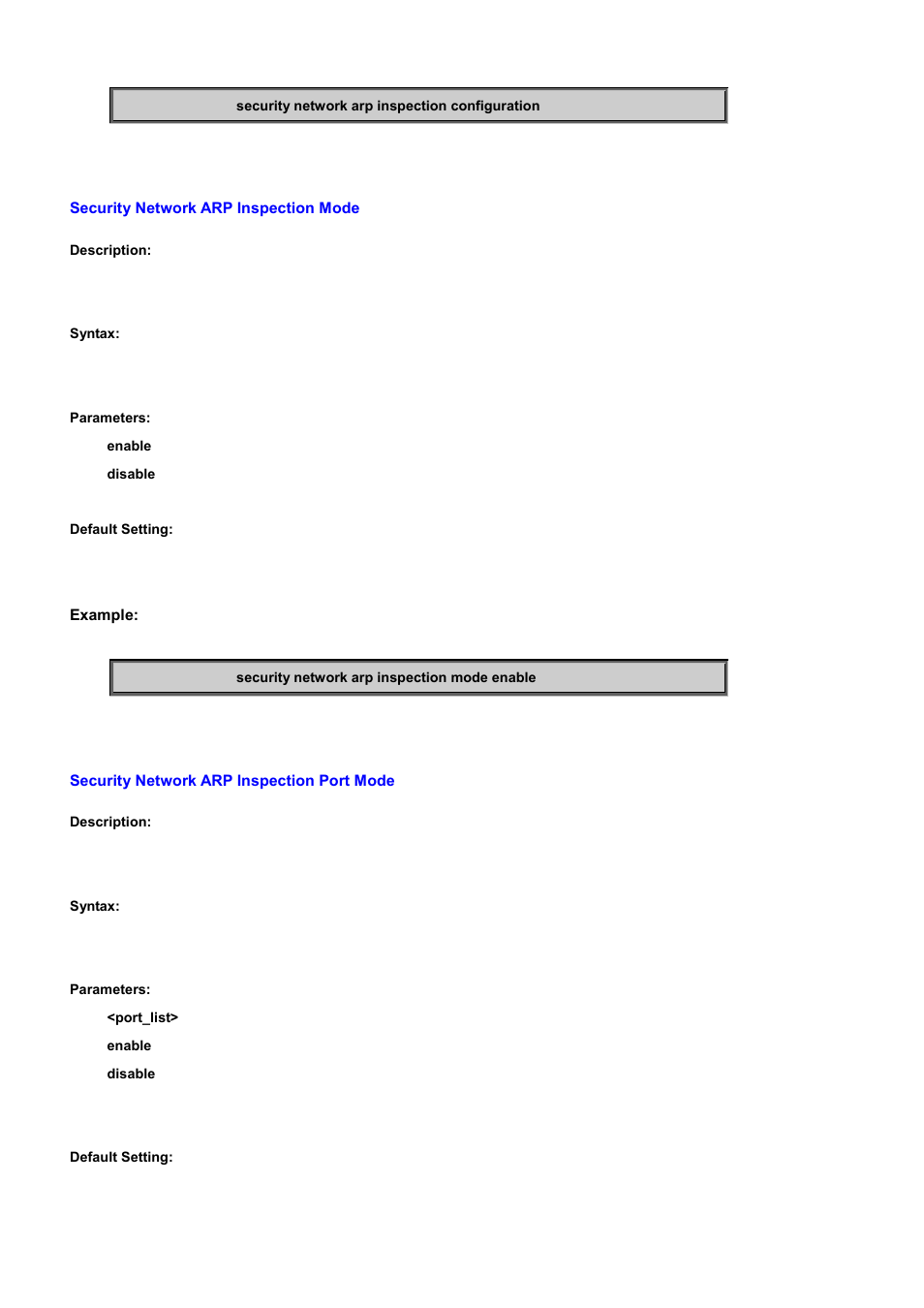 Security network arp inspection mode, Security network arp inspection port mode | PLANET WGSD-10020 User Manual | Page 422 / 556