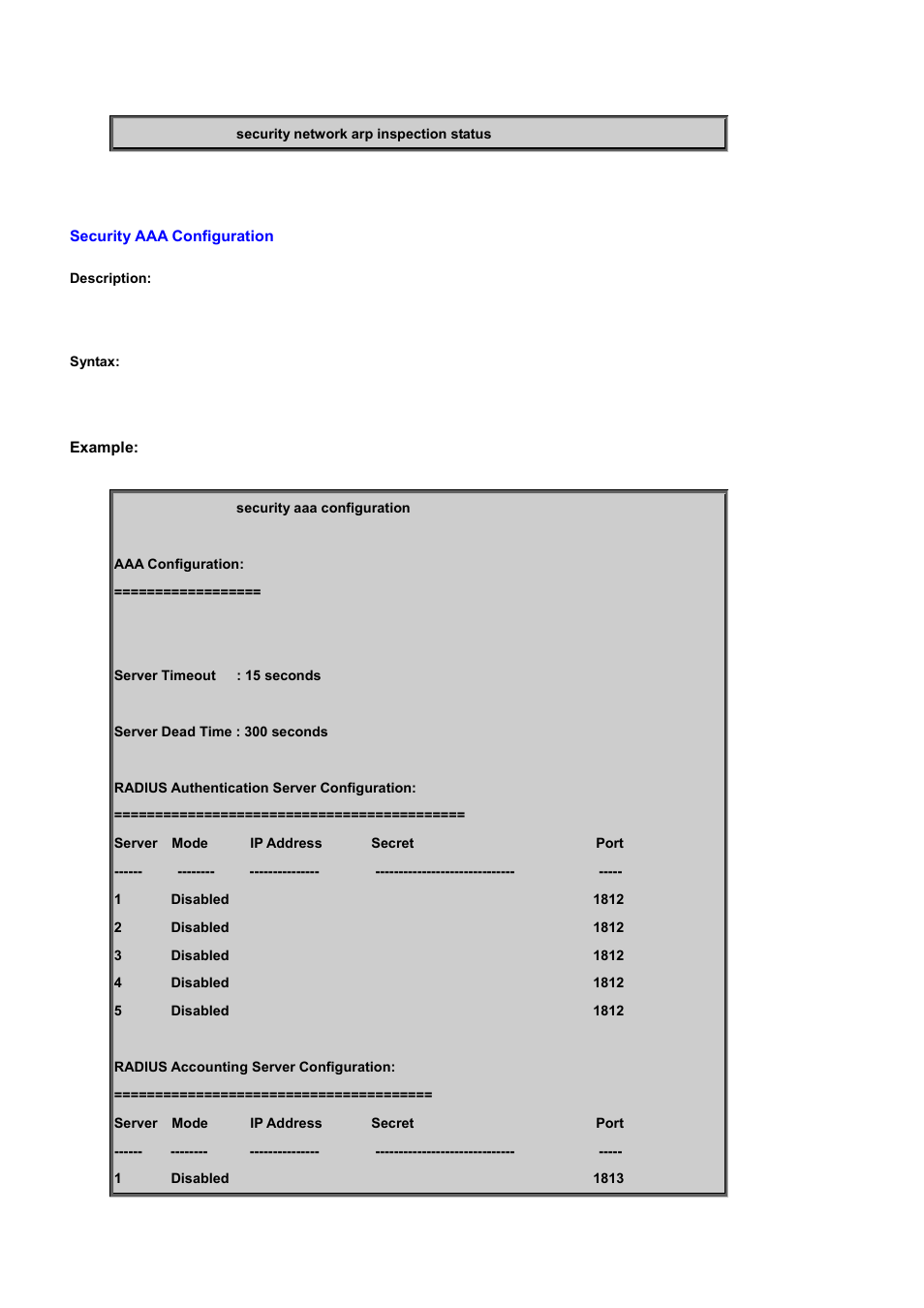 Security aaa configuration | PLANET WGSD-10020 User Manual | Page 424 / 556