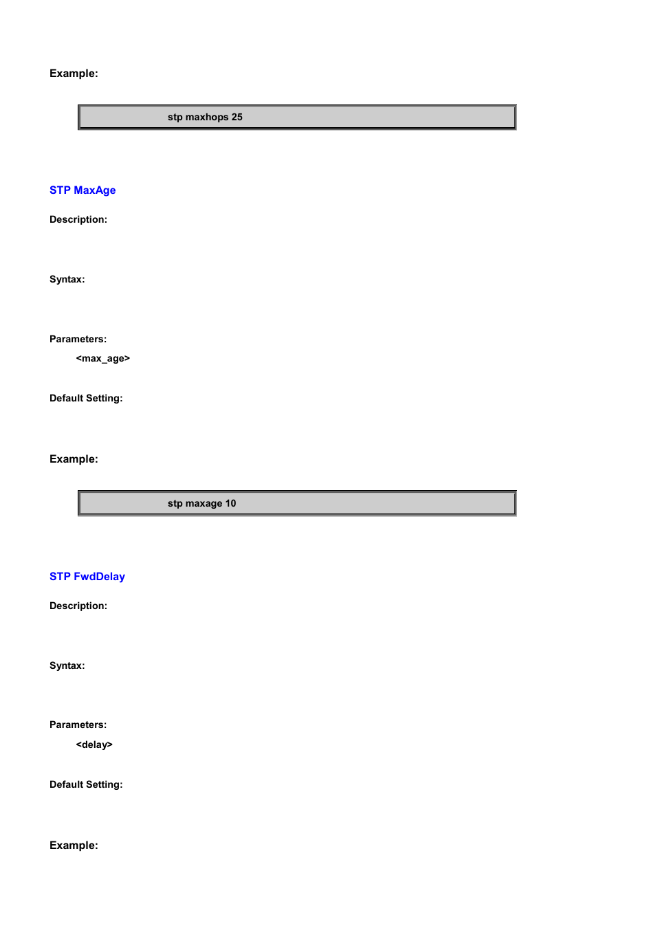 Stp maxage, Stp fwddelay | PLANET WGSD-10020 User Manual | Page 431 / 556