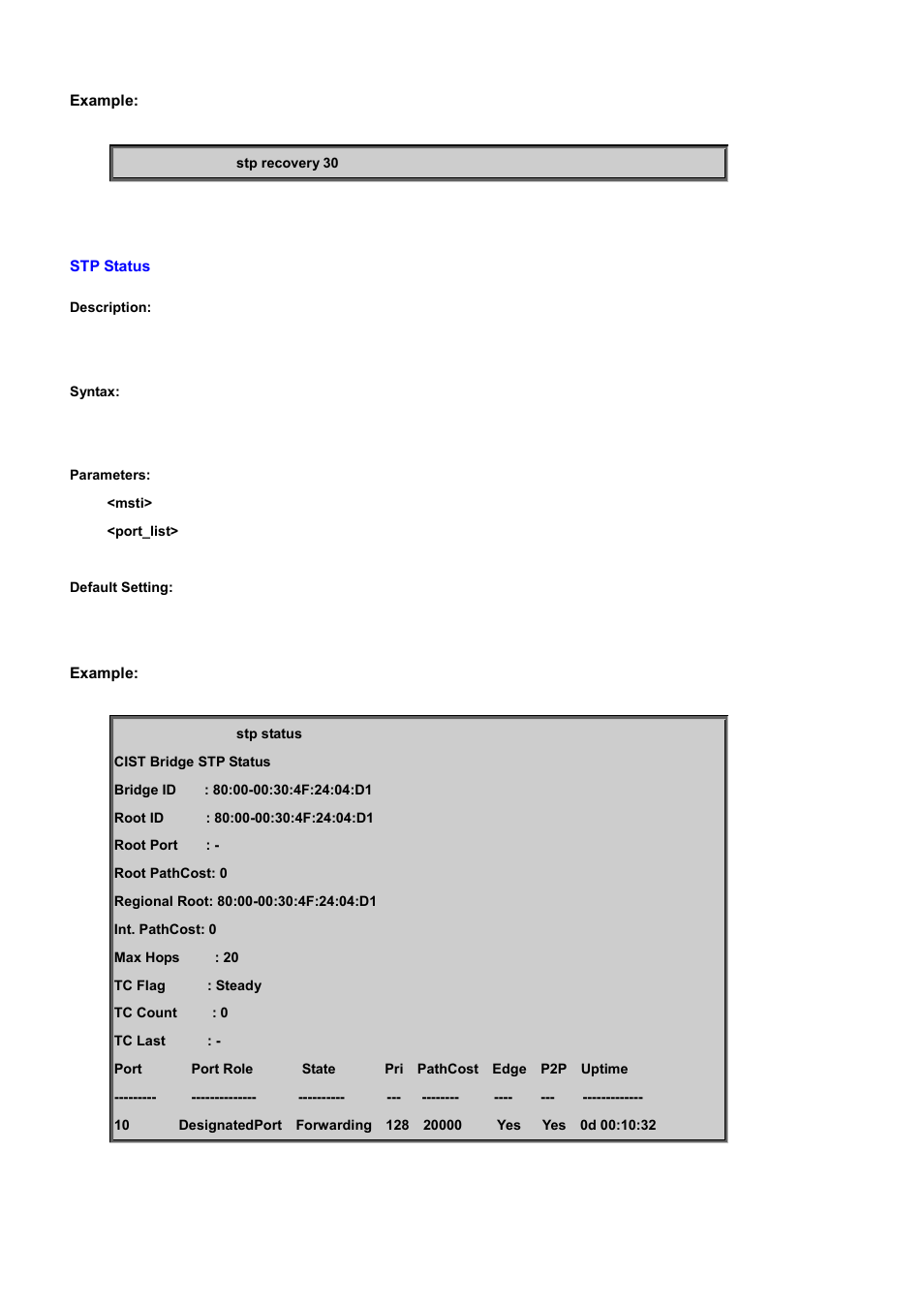 Stp status | PLANET WGSD-10020 User Manual | Page 434 / 556