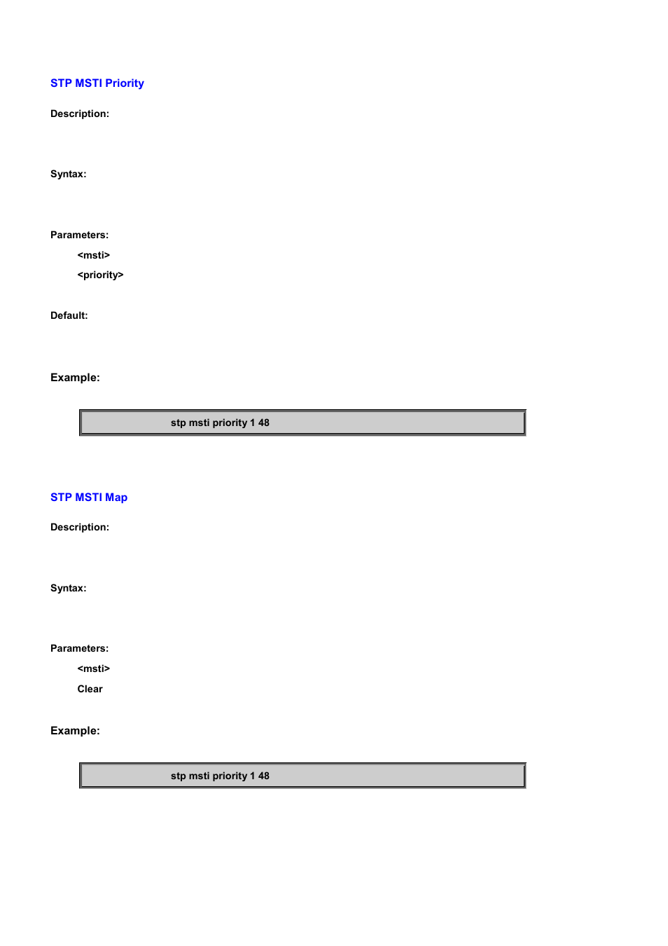 Stp msti priority, Stp msti map | PLANET WGSD-10020 User Manual | Page 435 / 556
