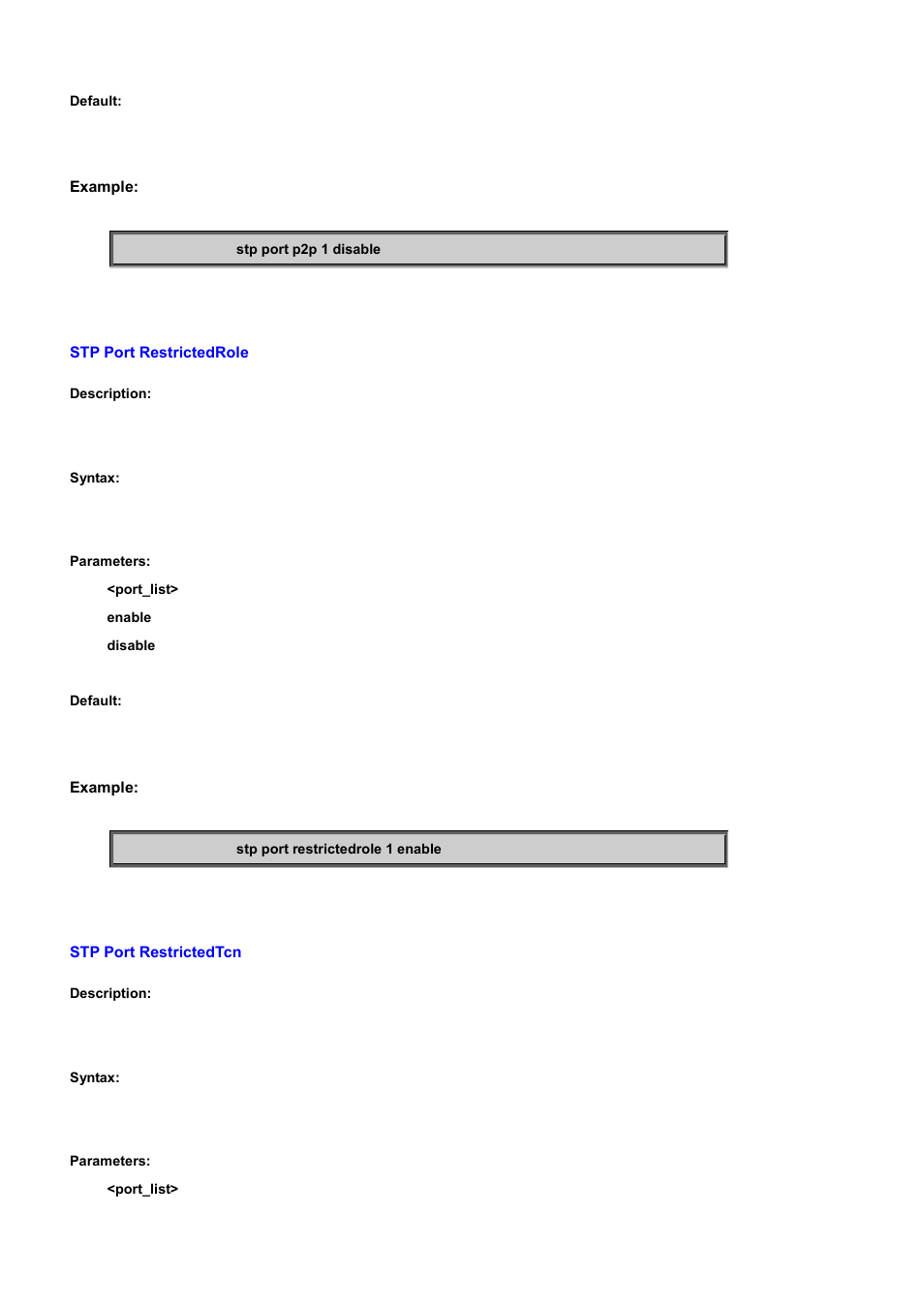 Stp port restrictedrole, Stp port restrictedtcn | PLANET WGSD-10020 User Manual | Page 439 / 556