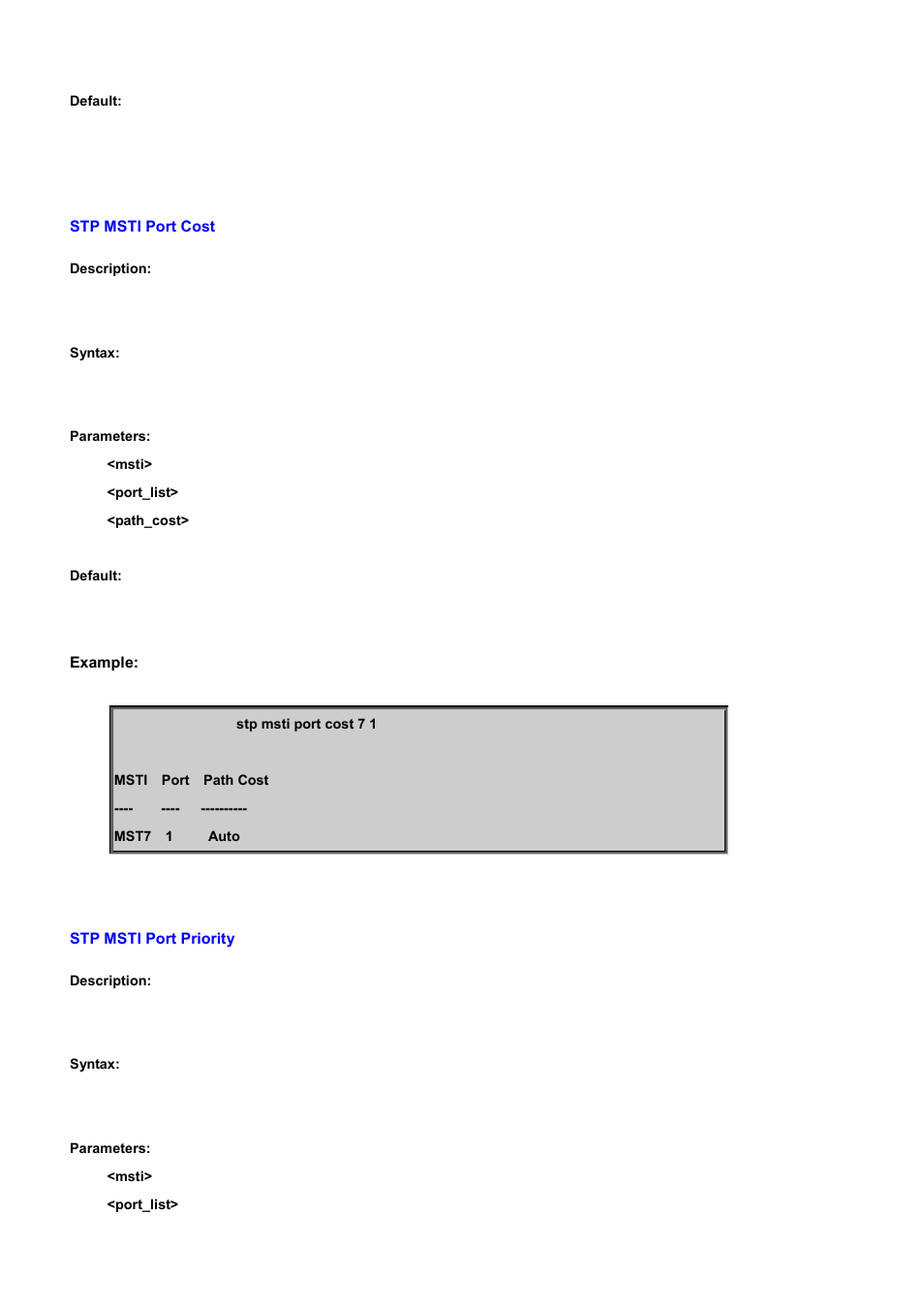 Stp msti port cost, Stp msti port priority | PLANET WGSD-10020 User Manual | Page 442 / 556