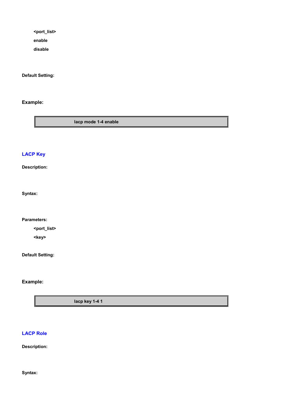 Lacp key, Lacp role | PLANET WGSD-10020 User Manual | Page 448 / 556