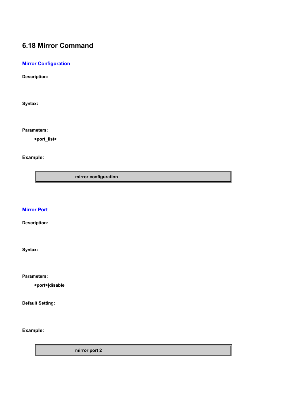 18 mirror command, Mirror configuration, Mirror port | PLANET WGSD-10020 User Manual | Page 493 / 556