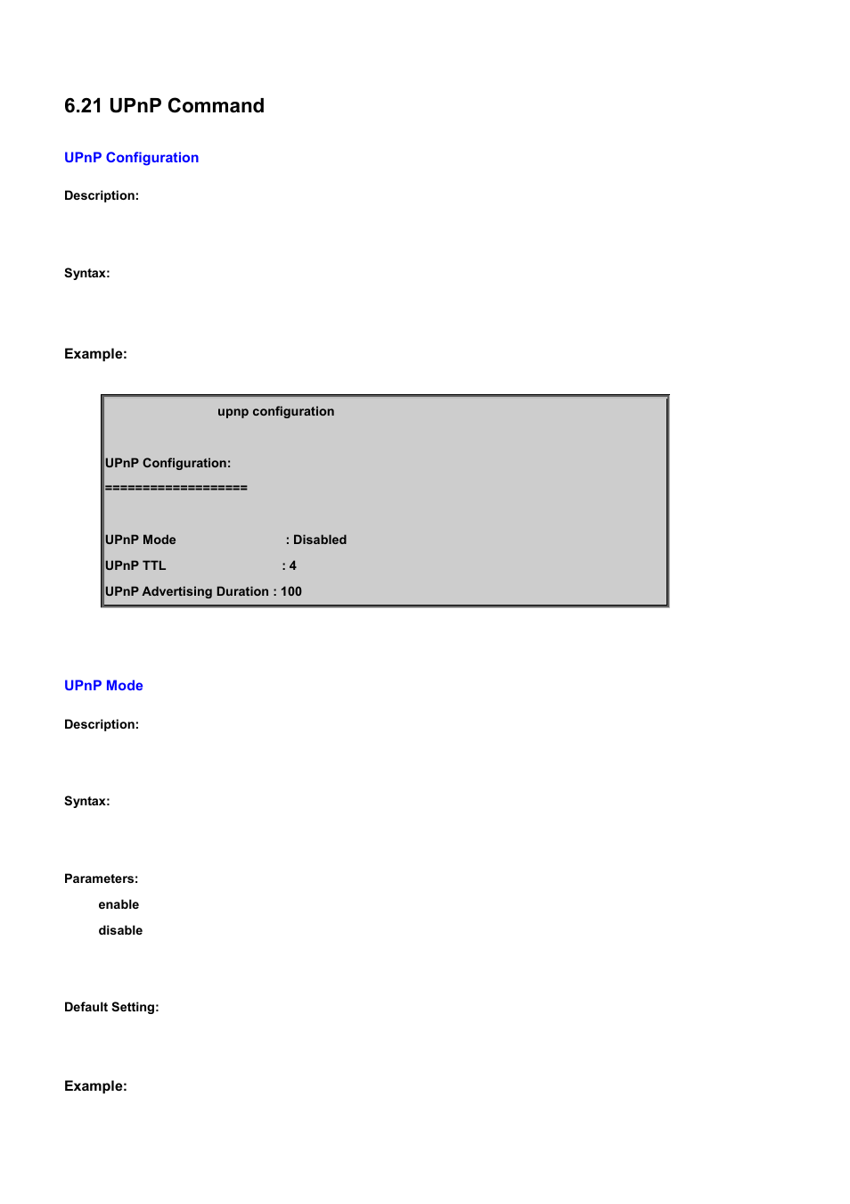 21 upnp command, Upnp configuration, Upnp mode | PLANET WGSD-10020 User Manual | Page 498 / 556
