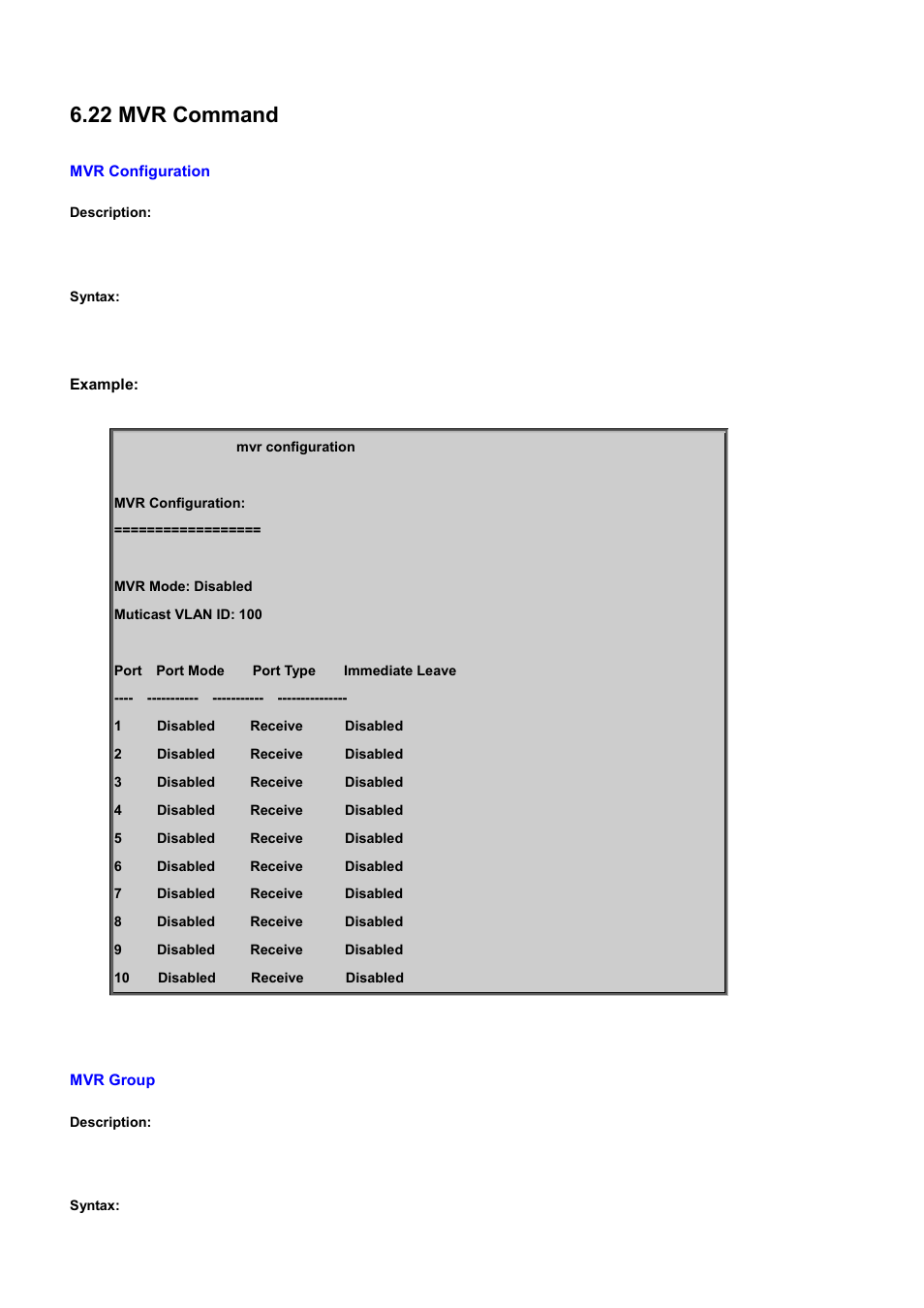22 mvr command, Mvr configuration, Mvr group | PLANET WGSD-10020 User Manual | Page 500 / 556