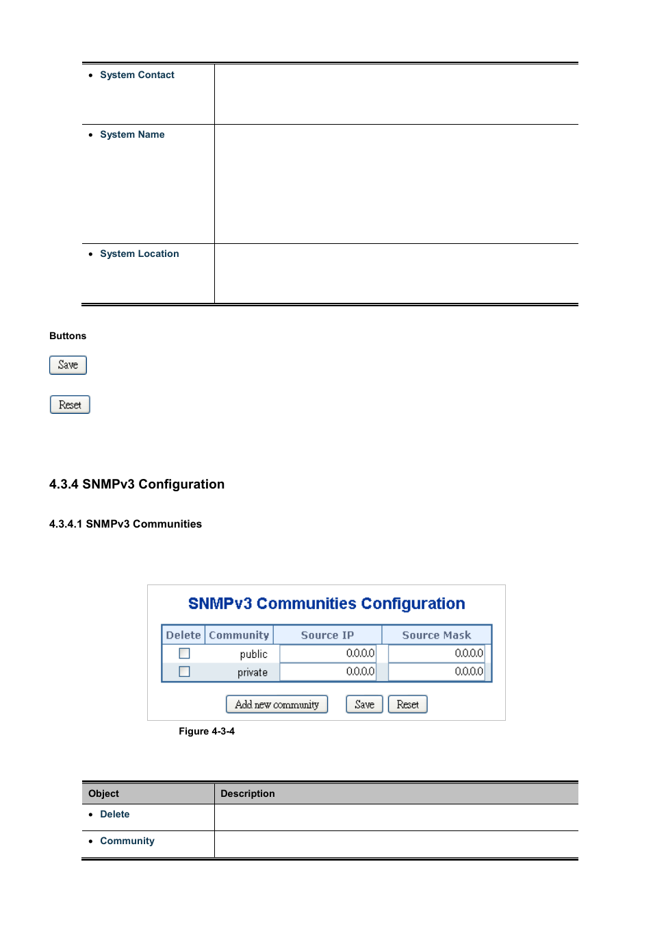 4 snmpv3 configuration, 1 snmpv3 communities | PLANET WGSD-10020 User Manual | Page 82 / 556
