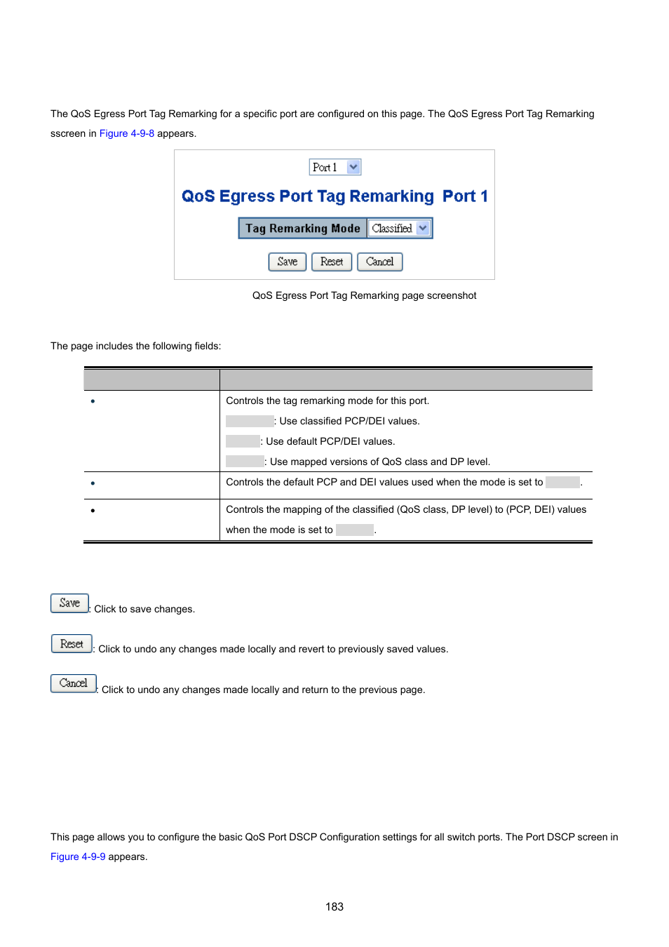 1 qos egress port tag remarking, 7 port dscp | PLANET WGSD-10020 User Manual | Page 183 / 557