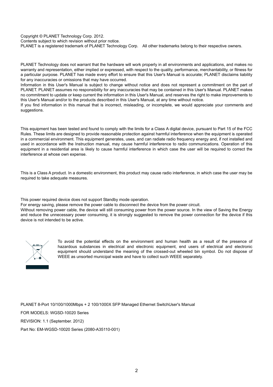 PLANET WGSD-10020 User Manual | Page 2 / 557