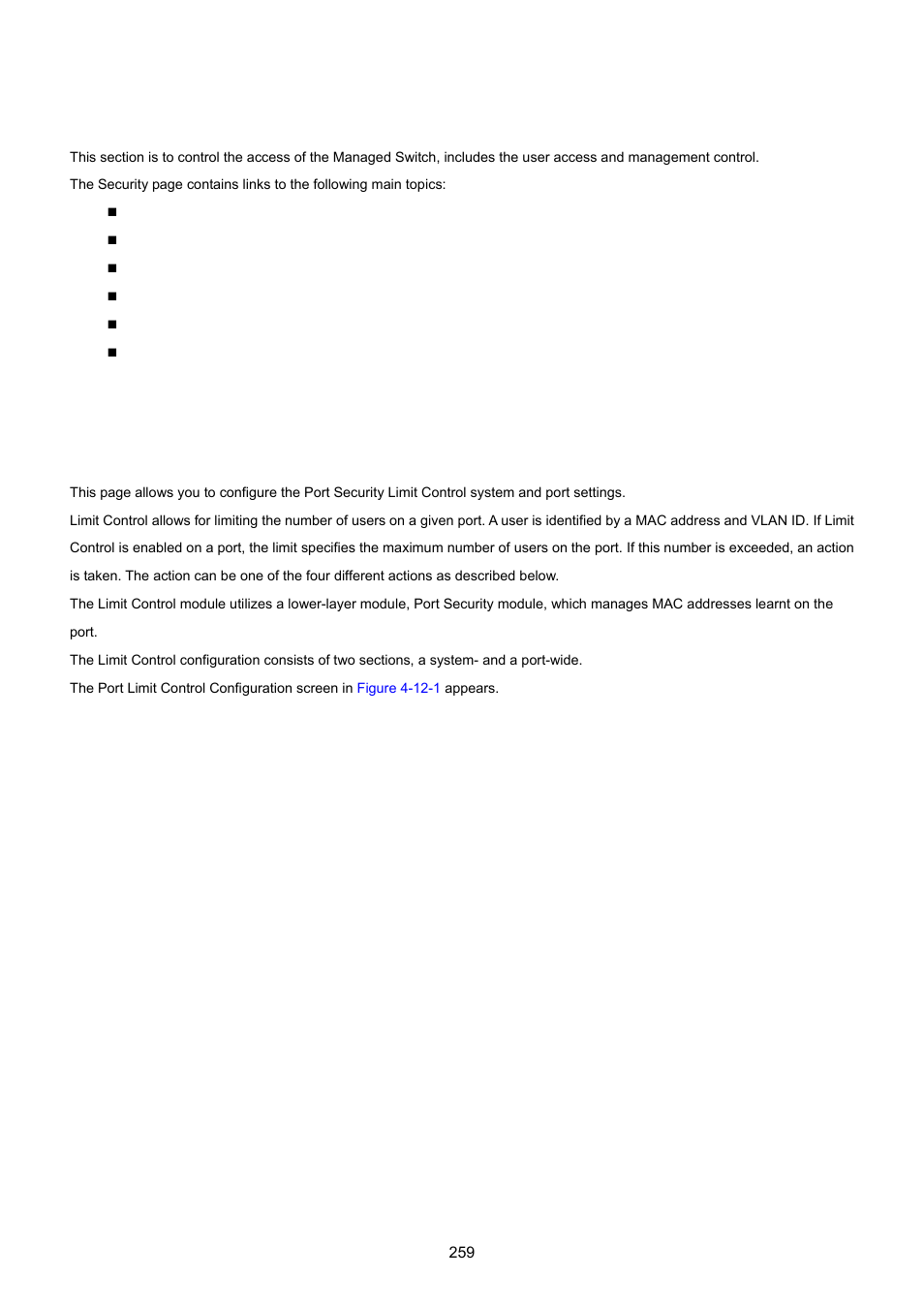 12 security, 1 port limit control | PLANET WGSD-10020 User Manual | Page 259 / 557