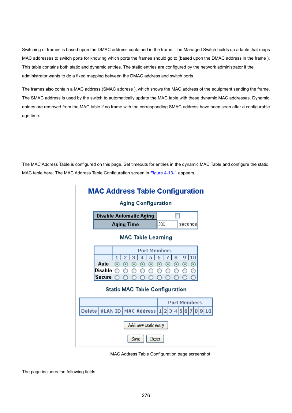 13 address table, 1 mac address table configuration | PLANET WGSD-10020 User Manual | Page 276 / 557