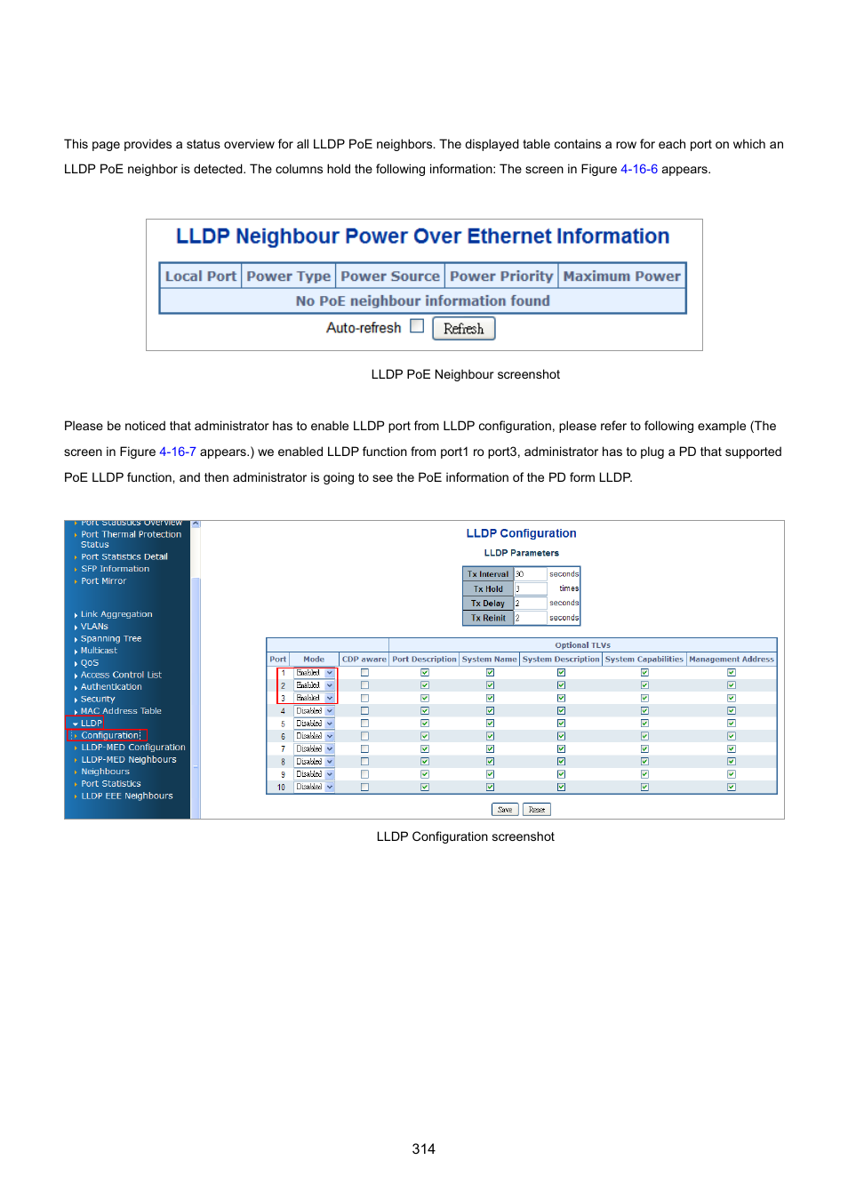 6 lldp poe neighbours | PLANET WGSD-10020 User Manual | Page 314 / 557
