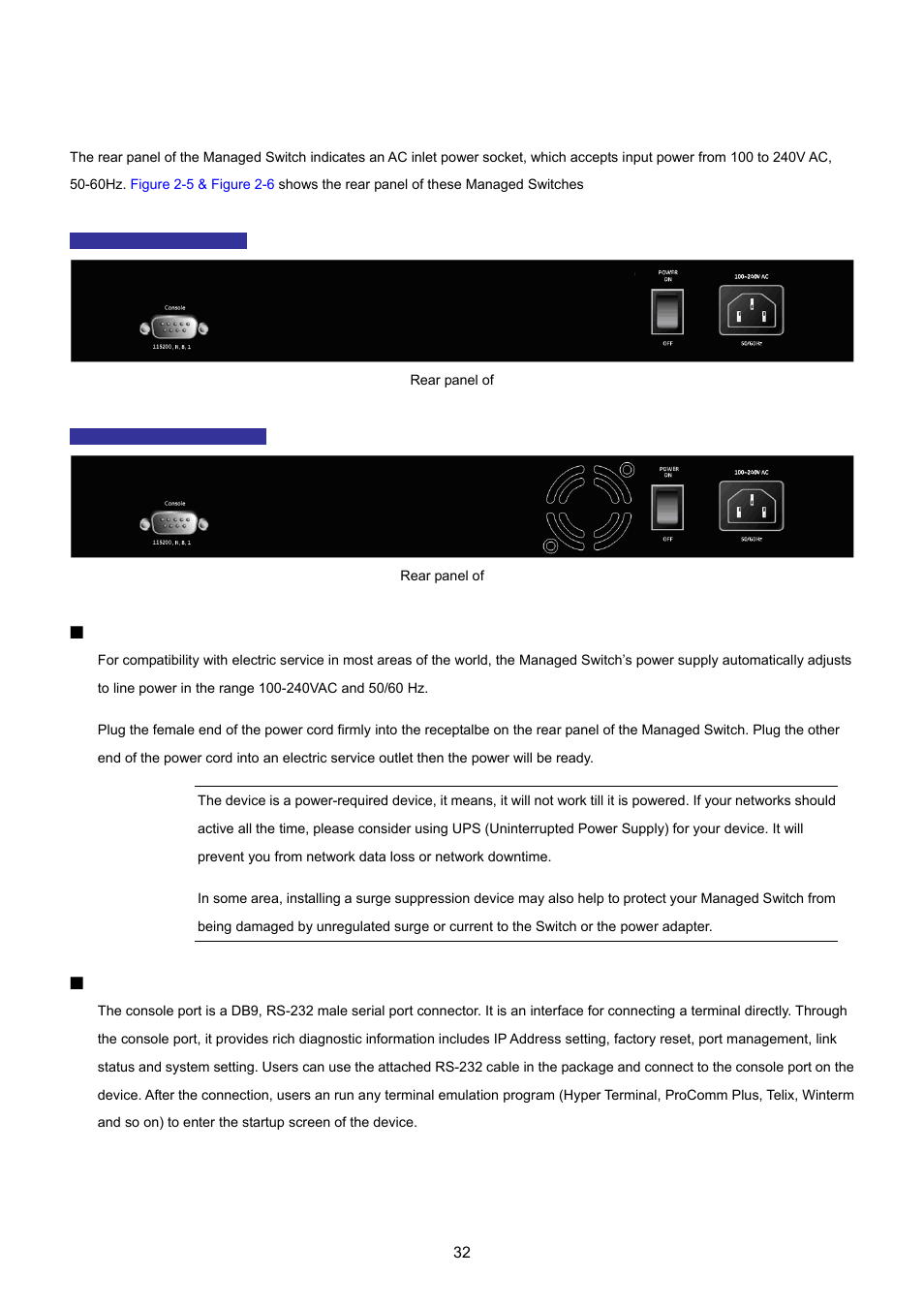 3 switch rear panel | PLANET WGSD-10020 User Manual | Page 32 / 557