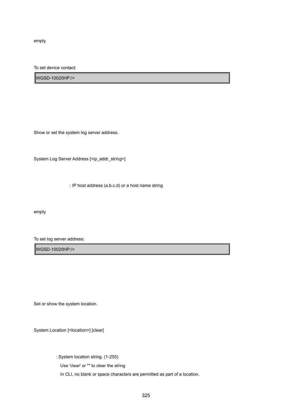 System log server address, System location | PLANET WGSD-10020 User Manual | Page 325 / 557