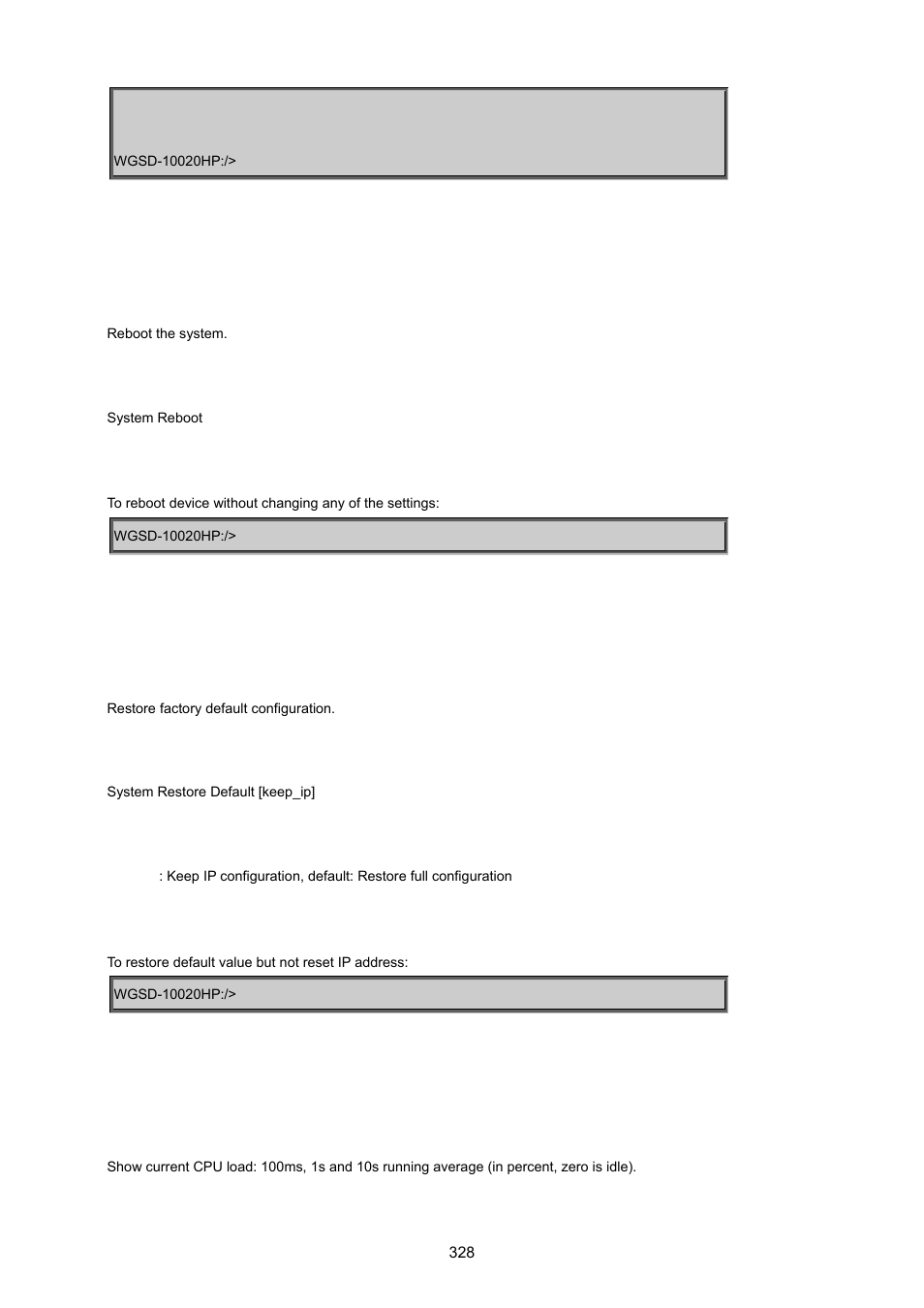 System reboot, System restore default, System load | PLANET WGSD-10020 User Manual | Page 328 / 557