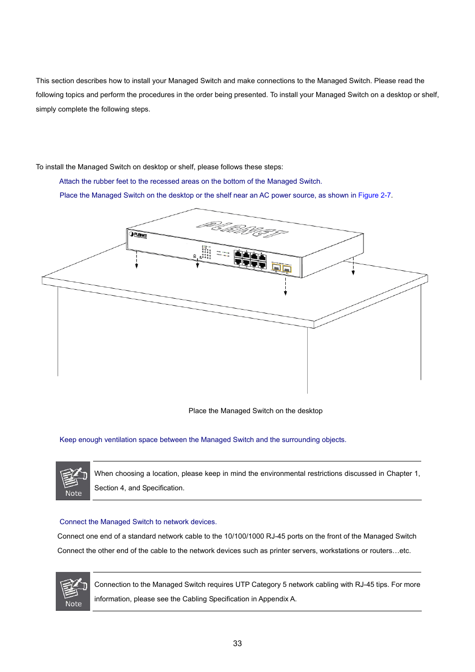 2 install the switch, 1 desktop installation | PLANET WGSD-10020 User Manual | Page 33 / 557