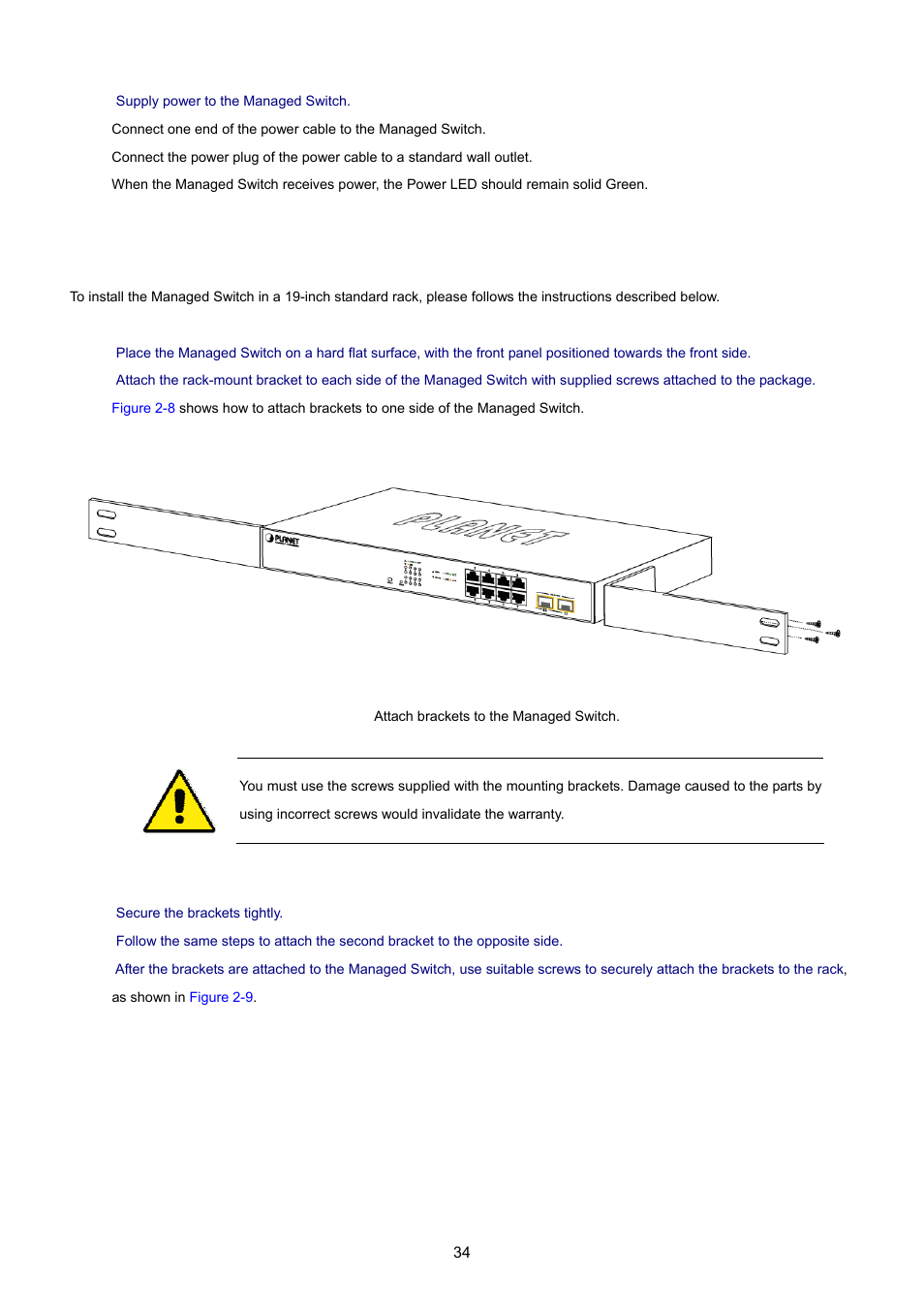 2 rack mounting | PLANET WGSD-10020 User Manual | Page 34 / 557