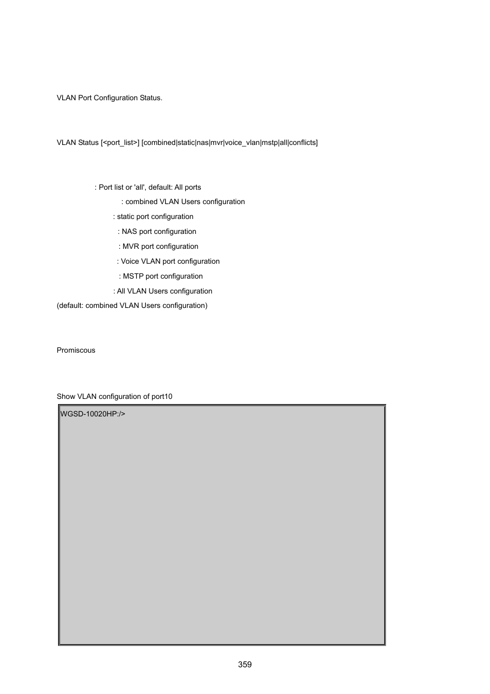 Vlan status | PLANET WGSD-10020 User Manual | Page 359 / 557
