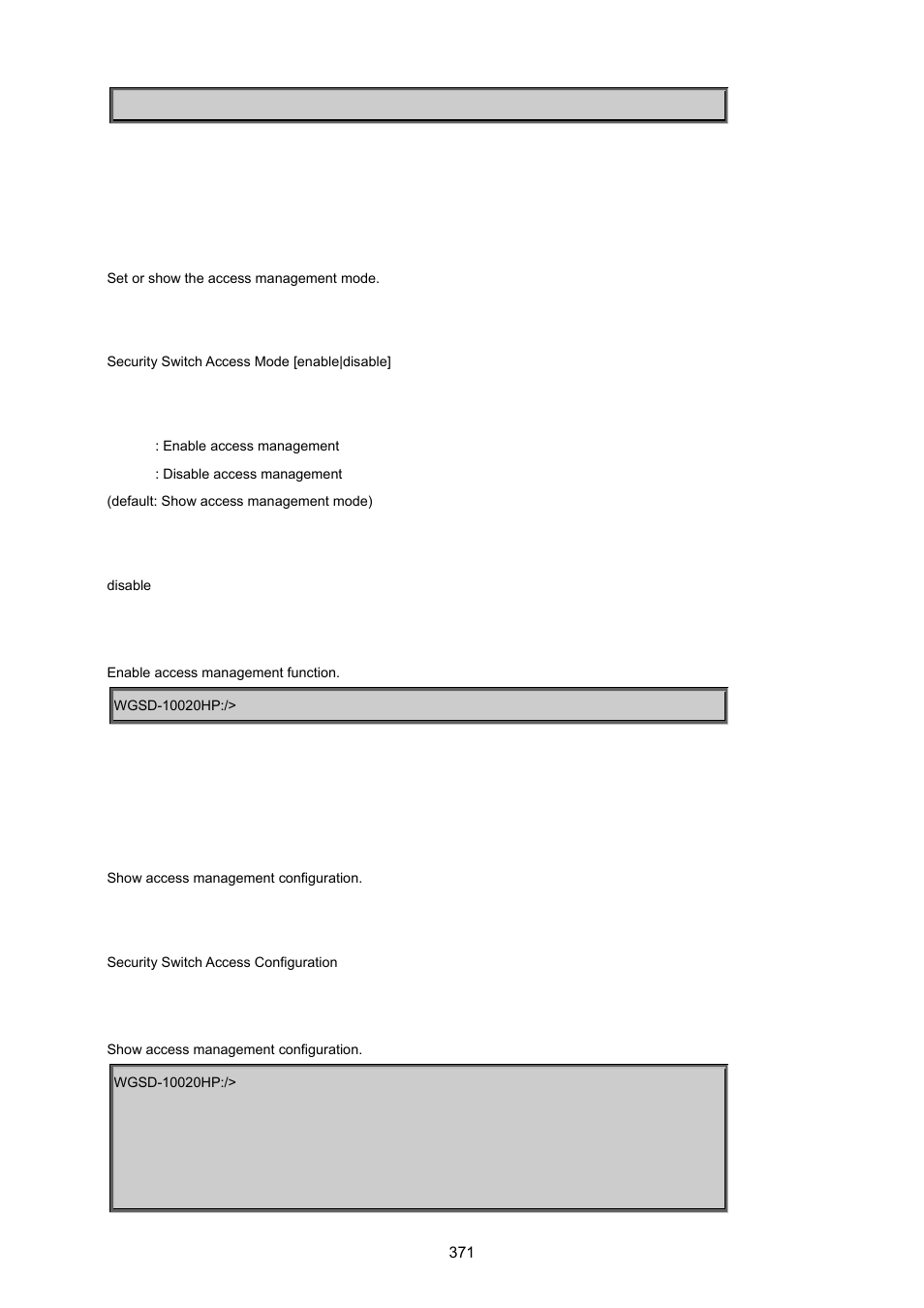 Security switch access mode, Security switch access configuration | PLANET WGSD-10020 User Manual | Page 371 / 557