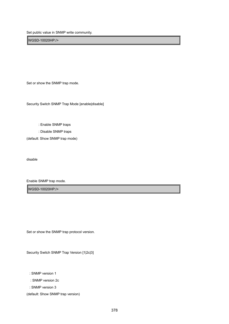 Security switch snmp trap mode, Security switch snmp trap version | PLANET WGSD-10020 User Manual | Page 378 / 557