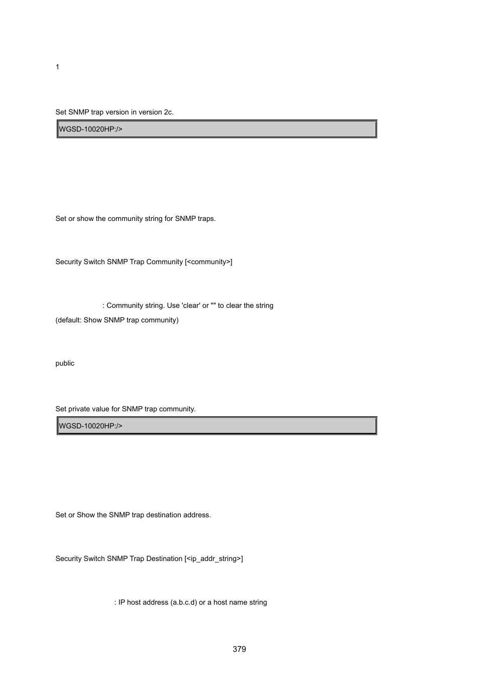 Security switch snmp trap community, Security switch snmp trap destination | PLANET WGSD-10020 User Manual | Page 379 / 557